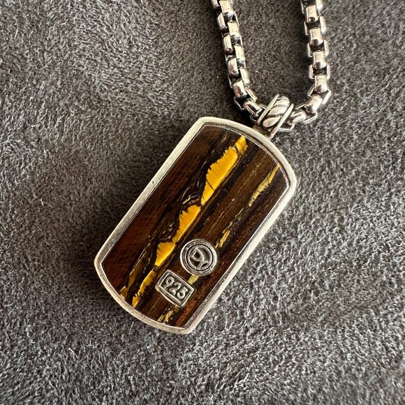 David Yurman Tiger Iron Dog Tag & DY Small Box Chain Necklace - 24" - Picture 8 of 15